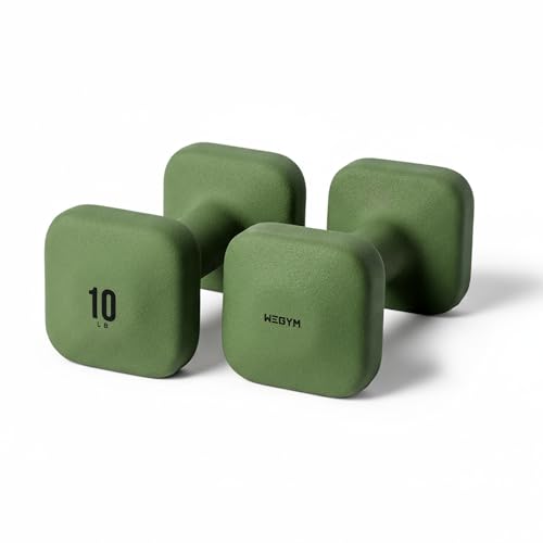 WeGym SafeGrip Square Dumbbells with Anti Slip Handles, Aesthetic Free Weights for Home Workouts, Stable Design Prevents Rolling during Floor Exercises (10LB, Pair Forest) - Image 1