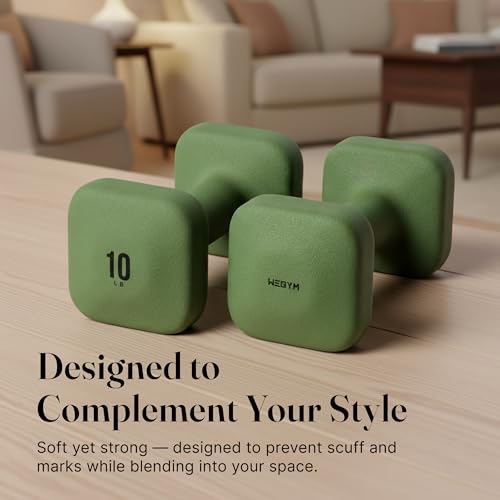 WeGym SafeGrip Square Dumbbells with Anti Slip Handles, Aesthetic Free Weights for Home Workouts, Stable Design Prevents Rolling during Floor Exercises (10LB, Pair Forest) - Image 4