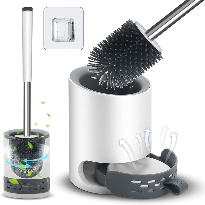 Noridy Silicone Toilet Brush with Holder Stand, Quick Drying Toilet Bowl Cleaner Brush and Stand, Pot Commode Bathroom Tile Cleaning Scrubber Brushes - Image 1