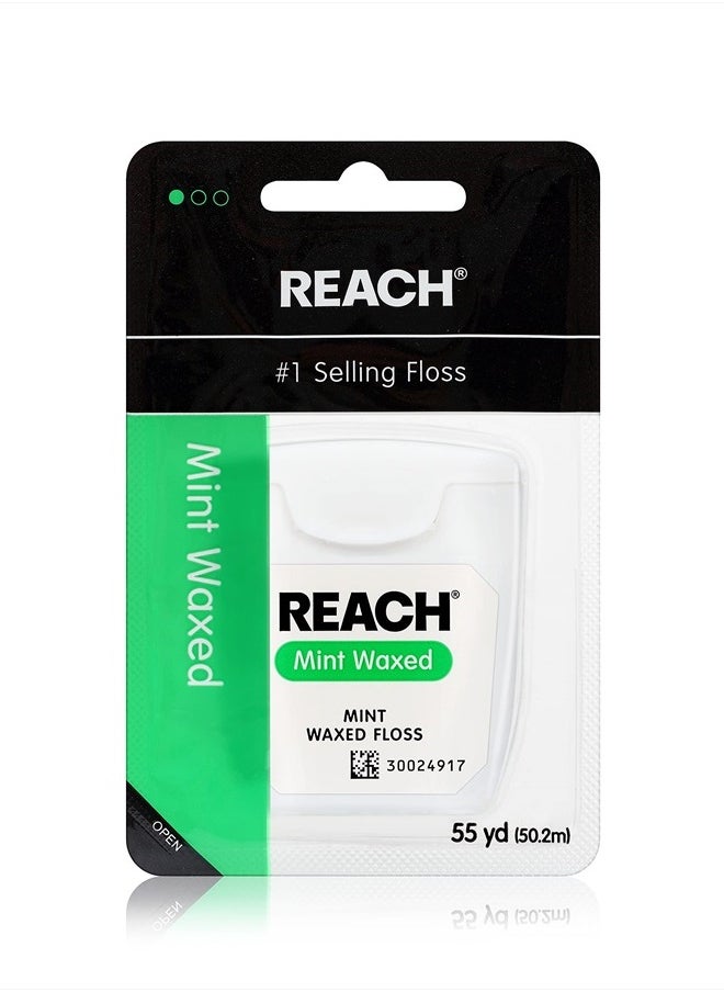 REACH - Waxed Dental Floss | Effective Plaque Removal, Extra Wide Cleaning Surface | Shred Resistance & Tension, Slides Smoothly & Easily , PFAS FREE | Mint Flavored, 55 Yards, 1 Pack - Image 1