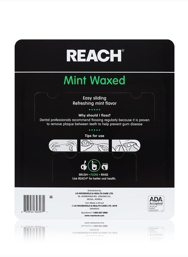 REACH - Waxed Dental Floss | Effective Plaque Removal, Extra Wide Cleaning Surface | Shred Resistance & Tension, Slides Smoothly & Easily , PFAS FREE | Mint Flavored, 55 Yards, 1 Pack - Image 1