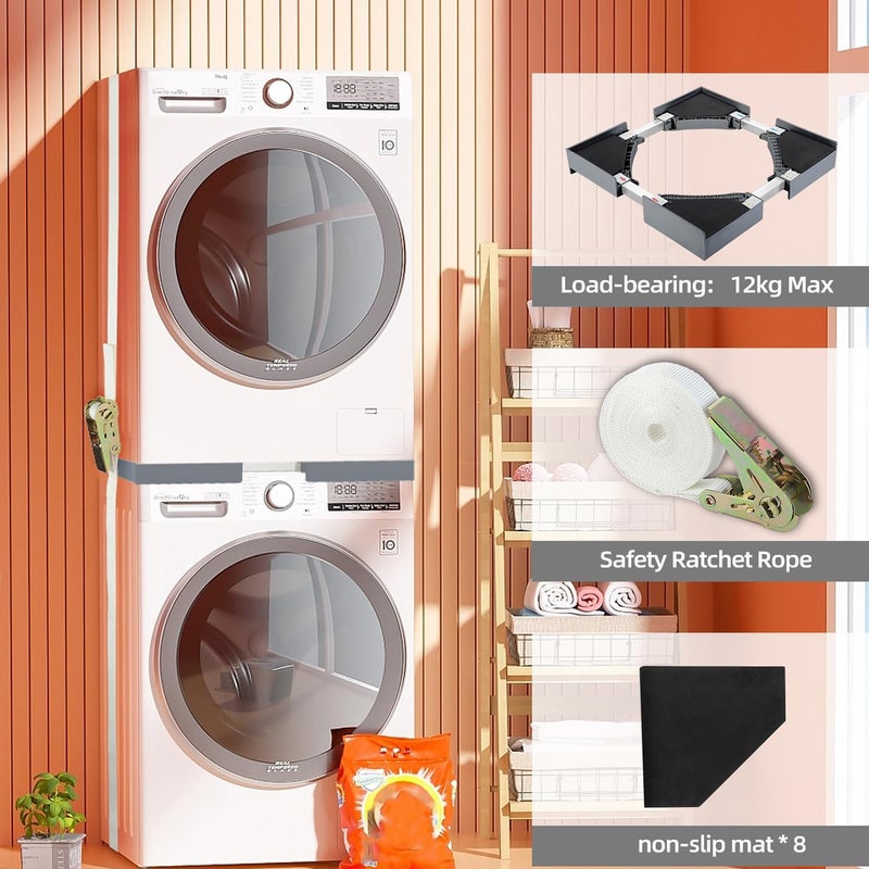 LengSuaa Universal Stacking Kit for Washer and Dryer, Adjustable Stacking Frame Kit Fit for 46-70 cm Washing Machine and Tumble Dryers, Stacking Shelf with Ratchet Ropes and Anti-Vibration Pads - Image 5