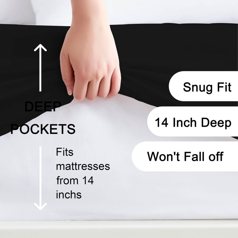 Hotella 100% Microfiber Full Size Fitted Sheet Only, 54"x75" Hotel Quality Deep Pocket Bottom Sheet, Up to 14" Matress Protector, Machine Washable and Non-Fade, Snug Fit & Stay in Place,Black - Image 2