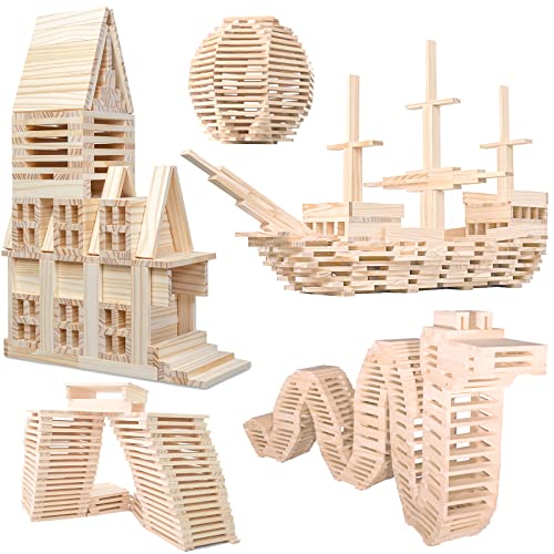 NiToy Wooden Plank Building Blocks 200PCS Sensory Toy for Kids Montessori STEM Playset with Natural Pine Wood Creative Shapes for Educational Preschool Learning 3D Space Stacking Games for Boys Girls - Image 1