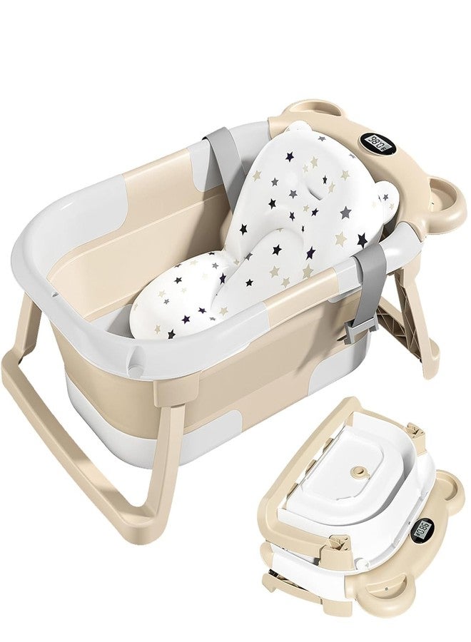 TPN Collapsible Baby Bathtub, Baby Bath Tub with Soft Cushion & Real-Time Thermometer, Baby Bathtub Infant to Toddler Tub (0-36 Months), Portable Newborn Travel Bath Tub - Image 1