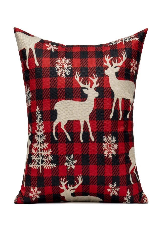 VAKADO Christmas Throw Pillow Covers Decorations Outdoor 18x18 Set of 4 Farmhouse Buffalo Check Xmas Red Deer Cushion Cases Winter Living Room Snow Holiday Home Decor for Couch Porch Indoor Navidad - Image 3