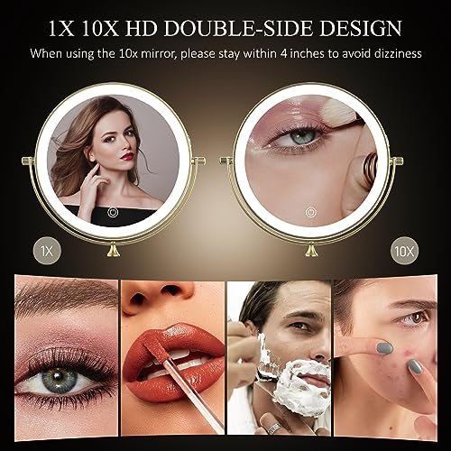 MIROAMZ Rechargeable Wall Mounted Lighted Makeup Vanity Mirror 8 Inch Double Sided 1X 10X Magnifying Bathroom Mirror, 3 Color Lighting, Touch Screen Dimming, 360 Rotation Shaving Mirror - Image 2