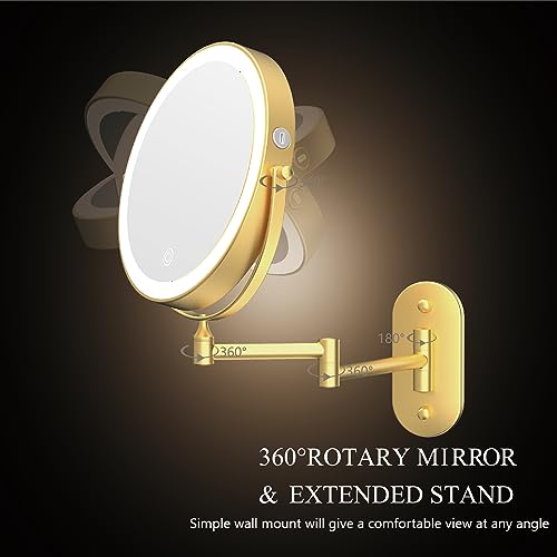 MIROAMZ Rechargeable Wall Mounted Lighted Makeup Vanity Mirror 8 Inch Double Sided 1X 10X Magnifying Bathroom Mirror, 3 Color Lighting, Touch Screen Dimming, 360 Rotation Shaving Mirror - Image 5