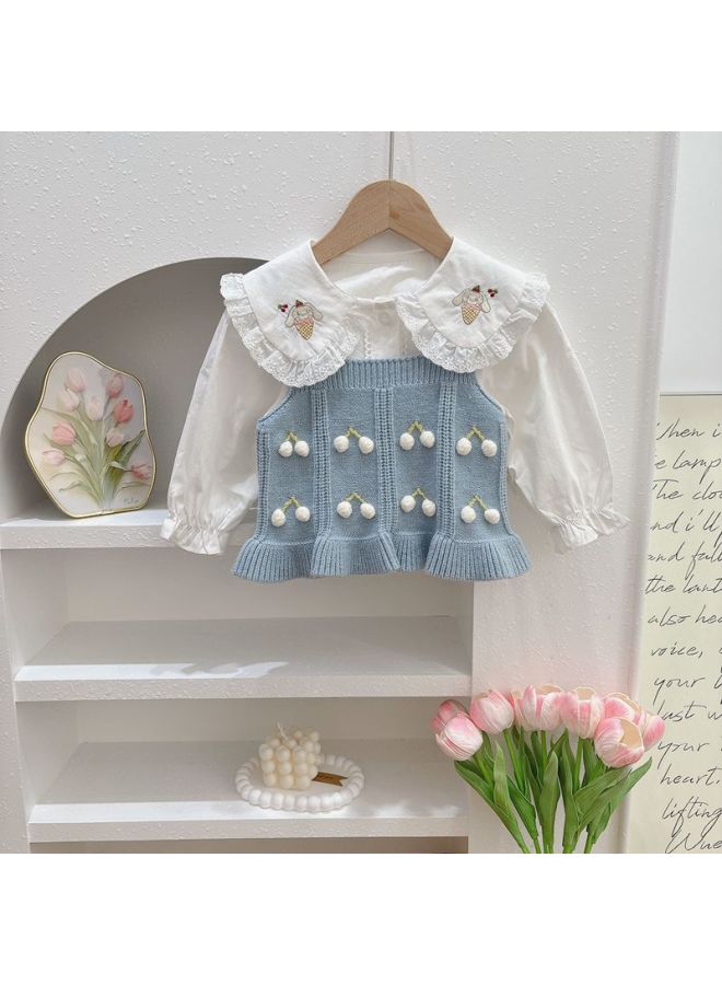 Girl's Knitted Sleeveless Vest New Spring/autumn Style Children's Sweater Vest Outerwear Fashion Handmade Cherry Trend