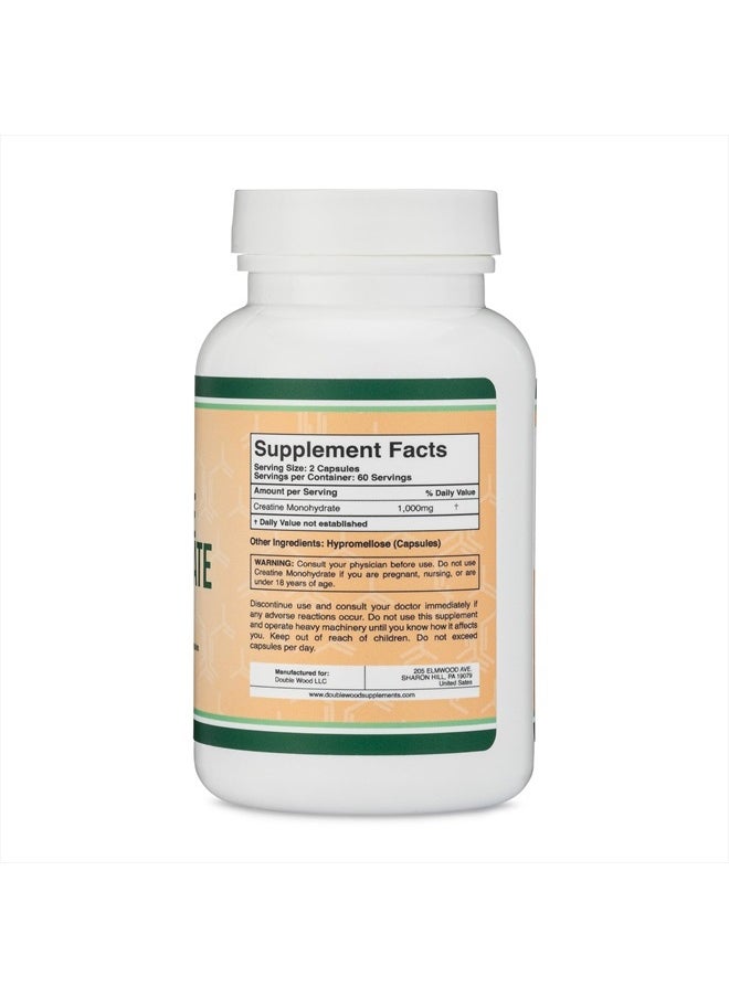 Double Wood Supplements - Creatine Pills 1,000mg Per Serving (120 Creatine Capsules) Micronized Creatine Monohydrate Powder with No Fillers, Vegan Safe, Non-GMO, Gluten Free (Non Stim Preworkout) by Double Wood - Image 1