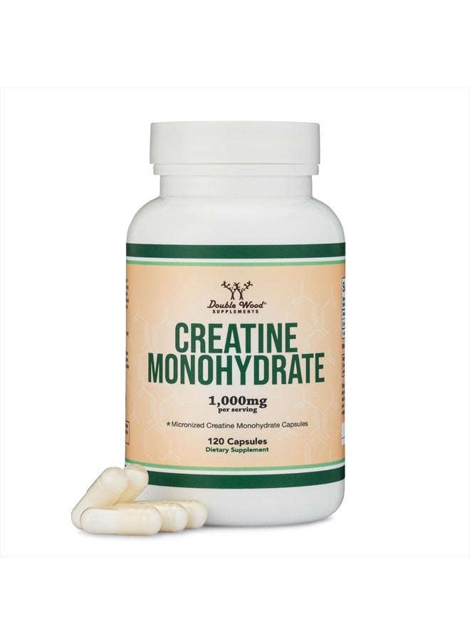 Double Wood Supplements - Creatine Pills 1,000mg Per Serving (120 Creatine Capsules) Micronized Creatine Monohydrate Powder with No Fillers, Vegan Safe, Non-GMO, Gluten Free (Non Stim Preworkout) by Double Wood - Image 1