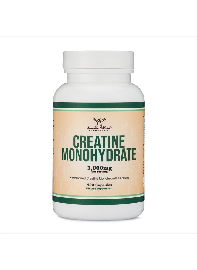 Double Wood Supplements - Creatine Pills 1,000mg Per Serving (120 Creatine Capsules) Micronized Creatine Monohydrate Powder with No Fillers, Vegan Safe, Non-GMO, Gluten Free (Non Stim Preworkout) by Double Wood - Image 1