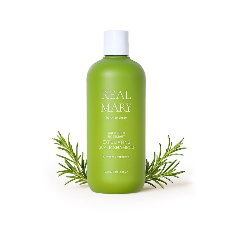 RATED GREEN Real Mary Exfoliating Dry Scalp Shampoo, 13.52 fl oz - Organic Rosemary Hair for Itchy , Gentle Scalp Moisturizer, with Ginger & Peppermint Oil - Image 1