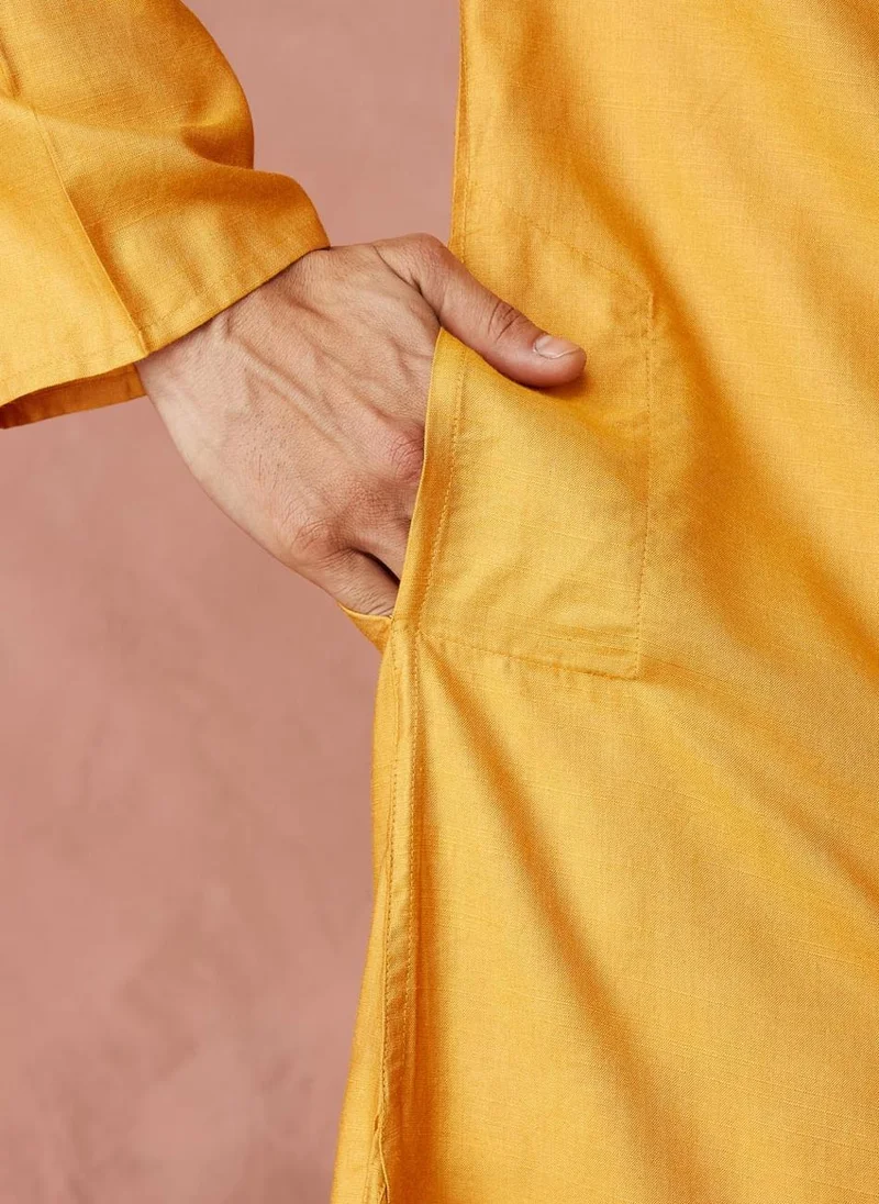 Fabindia Yellow Viscose Silk Comfort Fit Long Kurta
