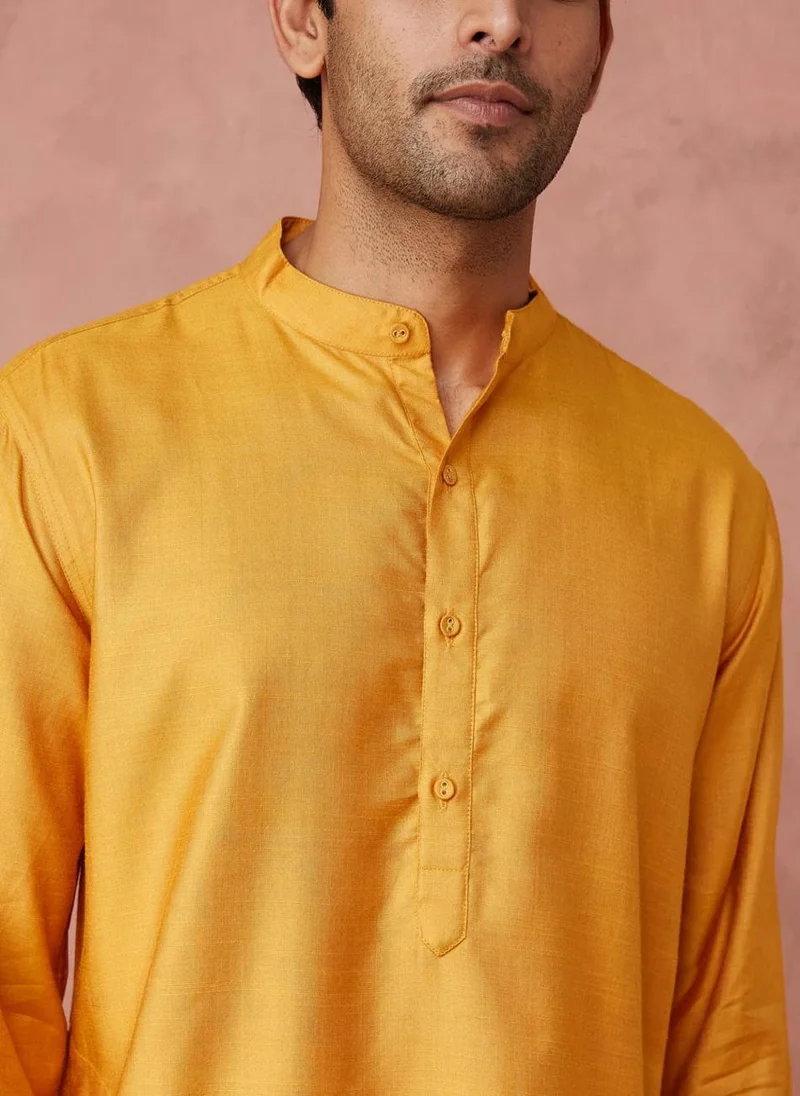 Fabindia Yellow Viscose Silk Comfort Fit Long Kurta