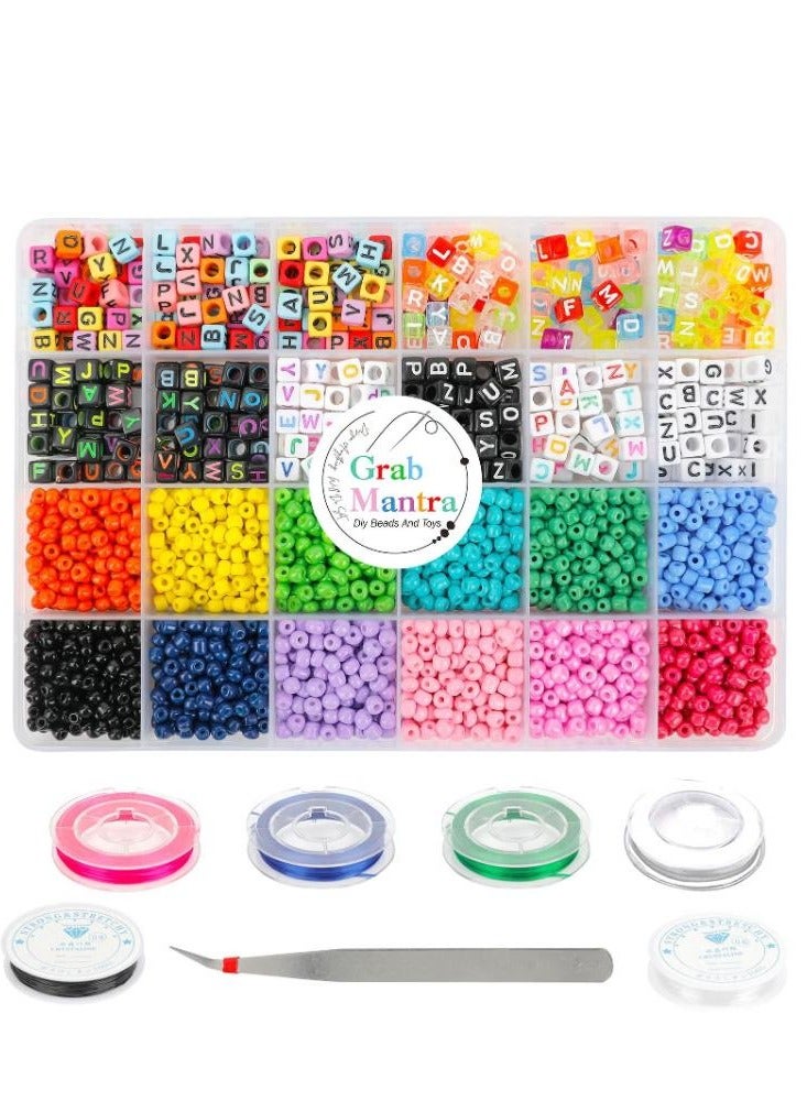 ديتريند طقم خرز من البذور الزجاجية بالإضافة إلى الحروف الأبجدية مع سلسلة مرنة قوية ملونة للقلادة والأساور والقرط والمجوهرات والحرف المنزلية اليدوية - Image 1