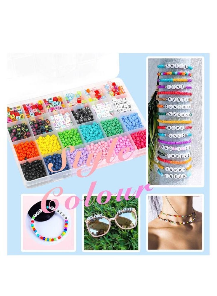 ديتريند طقم خرز من البذور الزجاجية بالإضافة إلى الحروف الأبجدية مع سلسلة مرنة قوية ملونة للقلادة والأساور والقرط والمجوهرات والحرف المنزلية اليدوية - Image 3