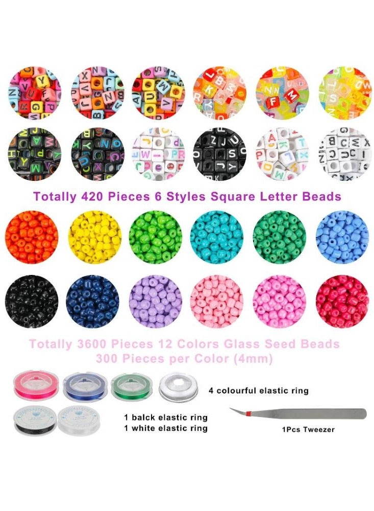 ديتريند طقم خرز من البذور الزجاجية بالإضافة إلى الحروف الأبجدية مع سلسلة مرنة قوية ملونة للقلادة والأساور والقرط والمجوهرات والحرف المنزلية اليدوية - Image 2