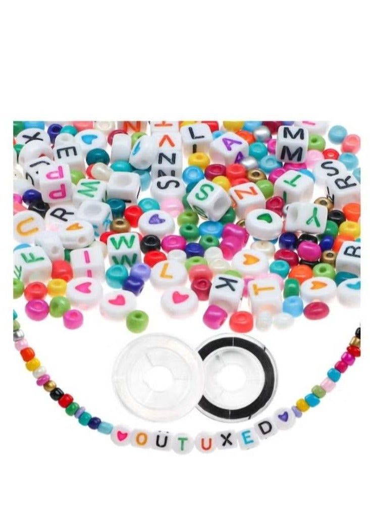 ديتريند طقم خرز من البذور الزجاجية بالإضافة إلى الحروف الأبجدية مع سلسلة مرنة قوية ملونة للقلادة والأساور والقرط والمجوهرات والحرف المنزلية اليدوية - Image 4