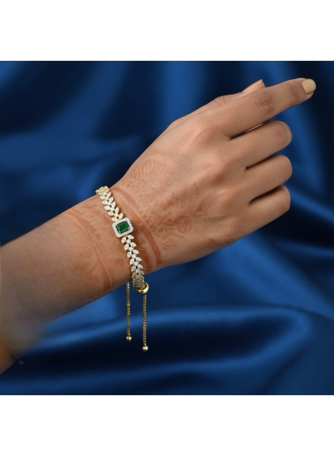 Pretty Precious Cubic Zirconia Adjustable American Diamond Chain Bracelet for Women and Girls | Elegant Gold and Rhodium Plated Jewellery - Image 1