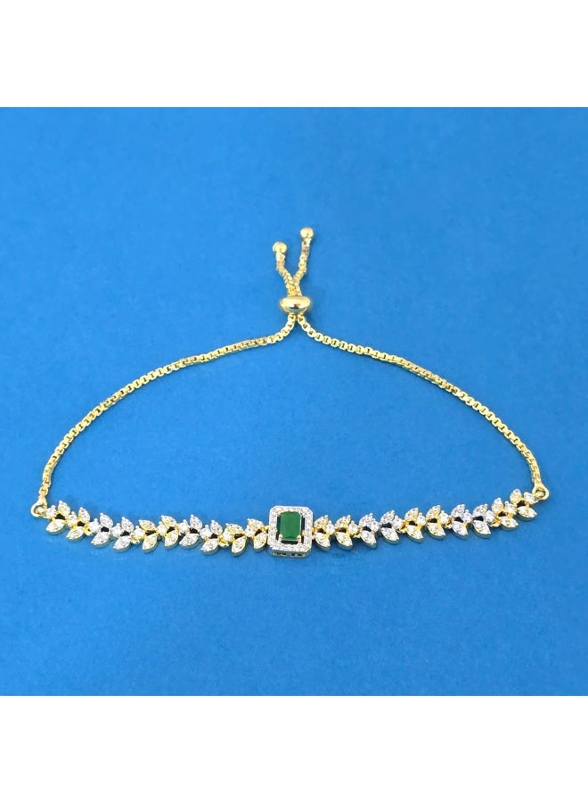 Pretty Precious Cubic Zirconia Adjustable American Diamond Chain Bracelet for Women and Girls | Elegant Gold and Rhodium Plated Jewellery - Image 2