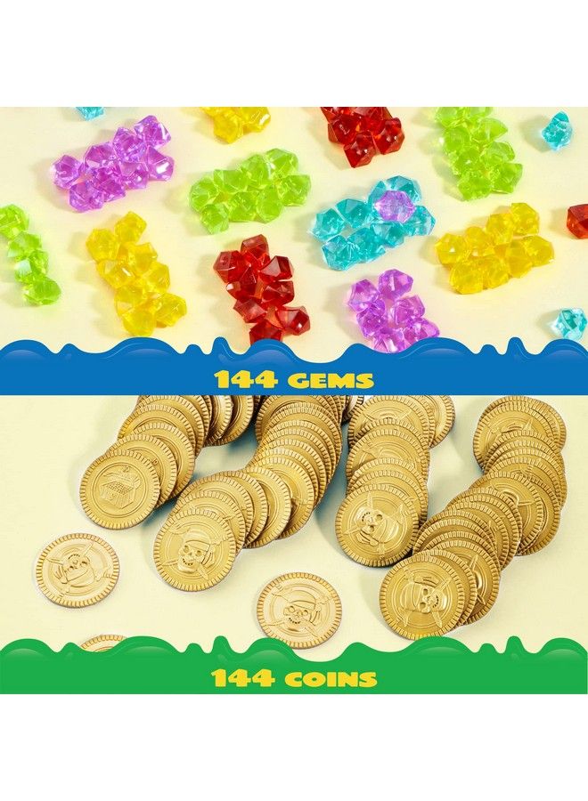 JOYIN Toy 288 Pieces Pirate Gold Coins And Pirate Gems Jewelry Playset Pack Party Favor. (144 Coins+144 Gems)  - Image 3