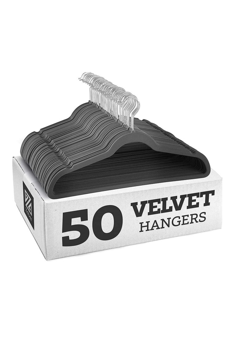 TYCOM Non-Slip Velvet Hangers - Suit Hangers (50 Pack) Ultra Thin Space Saving 360 Degree Swivel Hook Clothes Hangers Hold Up-to 10 Lbs, for Coats, Jackets, Pants, Dress Clothe- 50p Grey  - Image 1