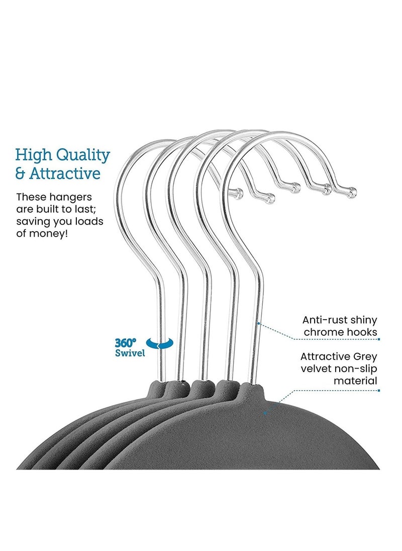 TYCOM Non-Slip Velvet Hangers - Suit Hangers (50 Pack) Ultra Thin Space Saving 360 Degree Swivel Hook Clothes Hangers Hold Up-to 10 Lbs, for Coats, Jackets, Pants, Dress Clothe- 50p Grey  - Image 2