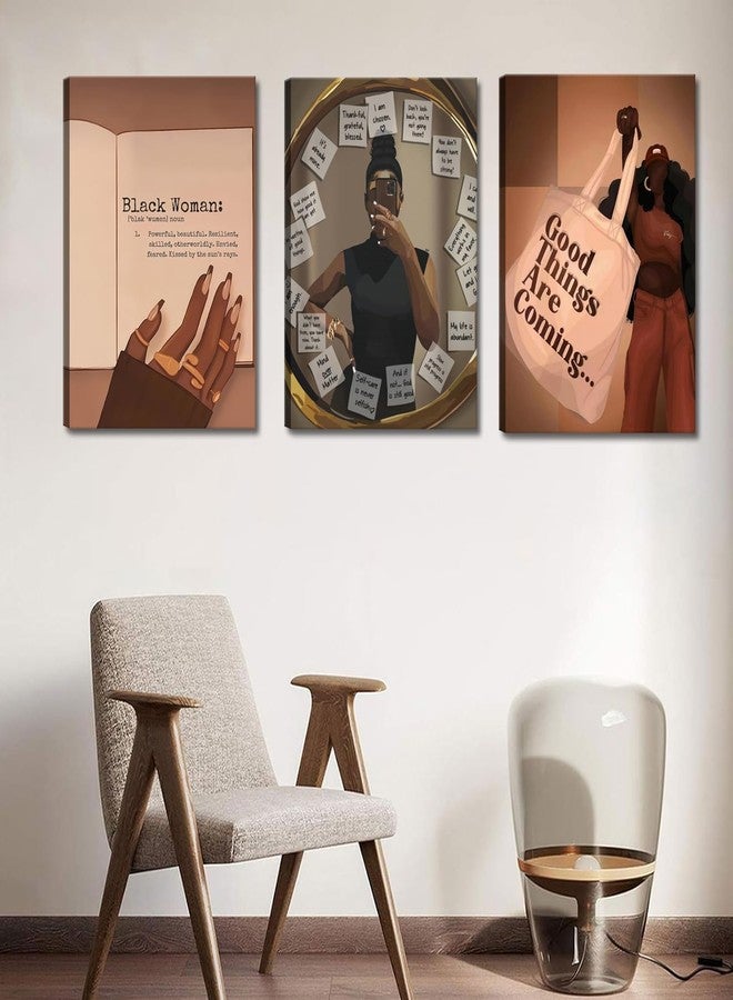yulihaz Black Girl Spiritual Wall Art, African American Woman Motivational Wall Decor Painting, Fashion Black Women Inspirational Quote Poster Canvas Prints for Living Room Bedroom 12x16 inch Framed - Image 3
