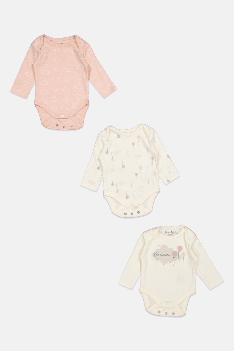 Home Grown Baby Toddlers Girl 3 Piece Printed Bodysuits, Pink  - Image 1