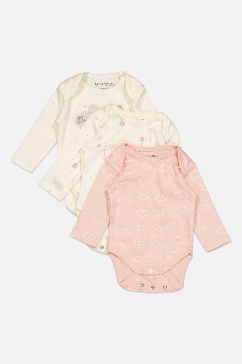 Home Grown Baby Toddlers Girl 3 Piece Printed Bodysuits, Pink  - Image 3