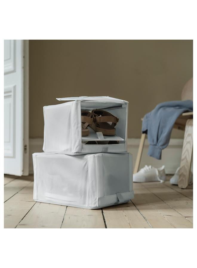 زبون صندوق أحذية، قماش مخطط/أبيض/رمادي، 23x34x19 سم - Image 3