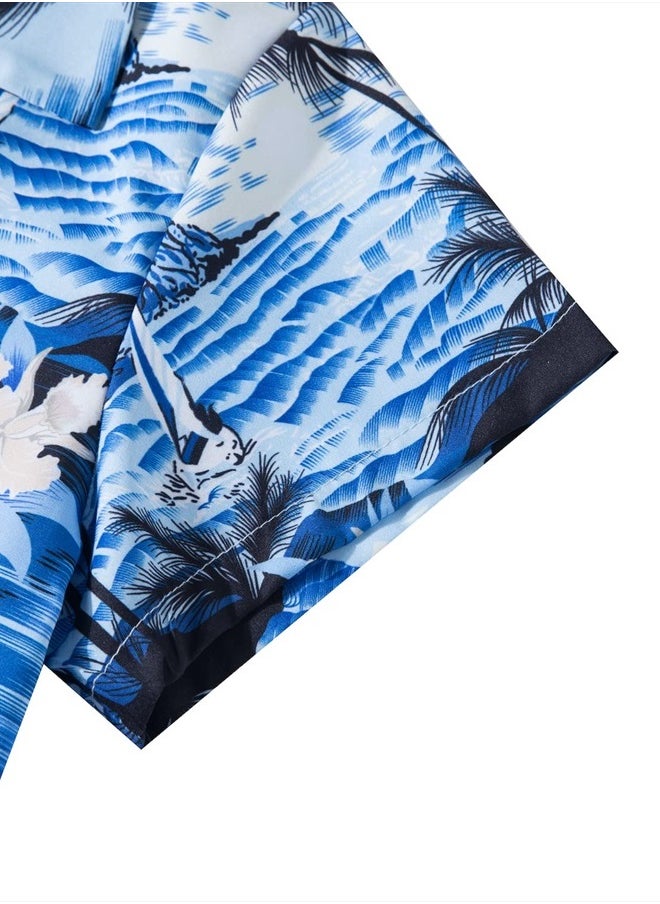 MOHEZ - Little & Big Boys Hawaiian Shirts Short Sleeve Hawaii Summer Beach Tropical Casual Aloha Luau Shirts Top for Kids Light Blue 5-6 Years Old - Image 1