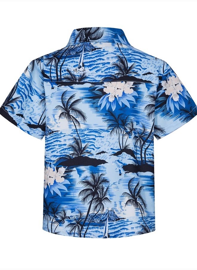 MOHEZ - Little & Big Boys Hawaiian Shirts Short Sleeve Hawaii Summer Beach Tropical Casual Aloha Luau Shirts Top for Kids Light Blue 5-6 Years Old - Image 1