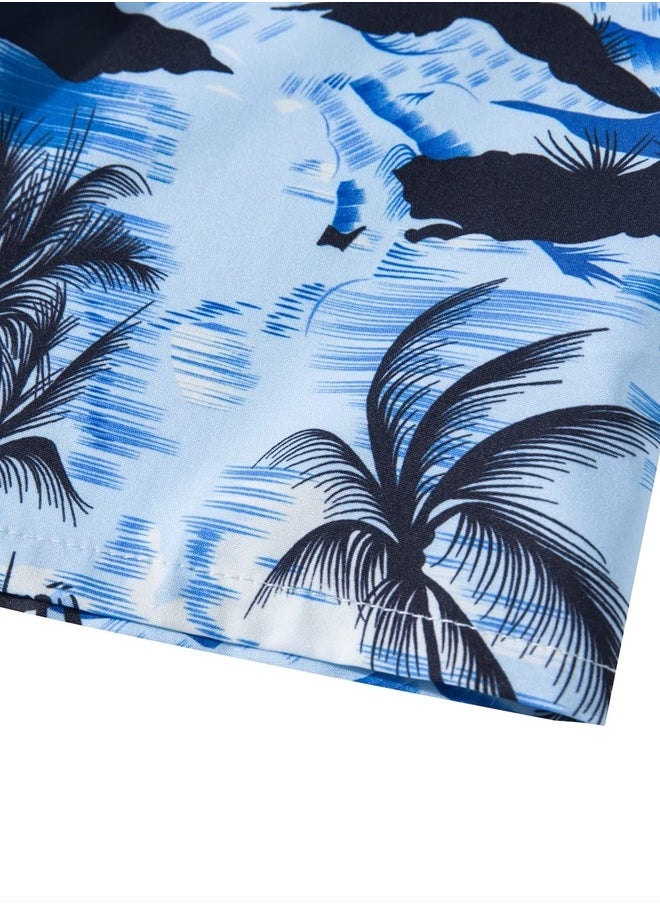 MOHEZ - Little & Big Boys Hawaiian Shirts Short Sleeve Hawaii Summer Beach Tropical Casual Aloha Luau Shirts Top for Kids Light Blue 5-6 Years Old - Image 1