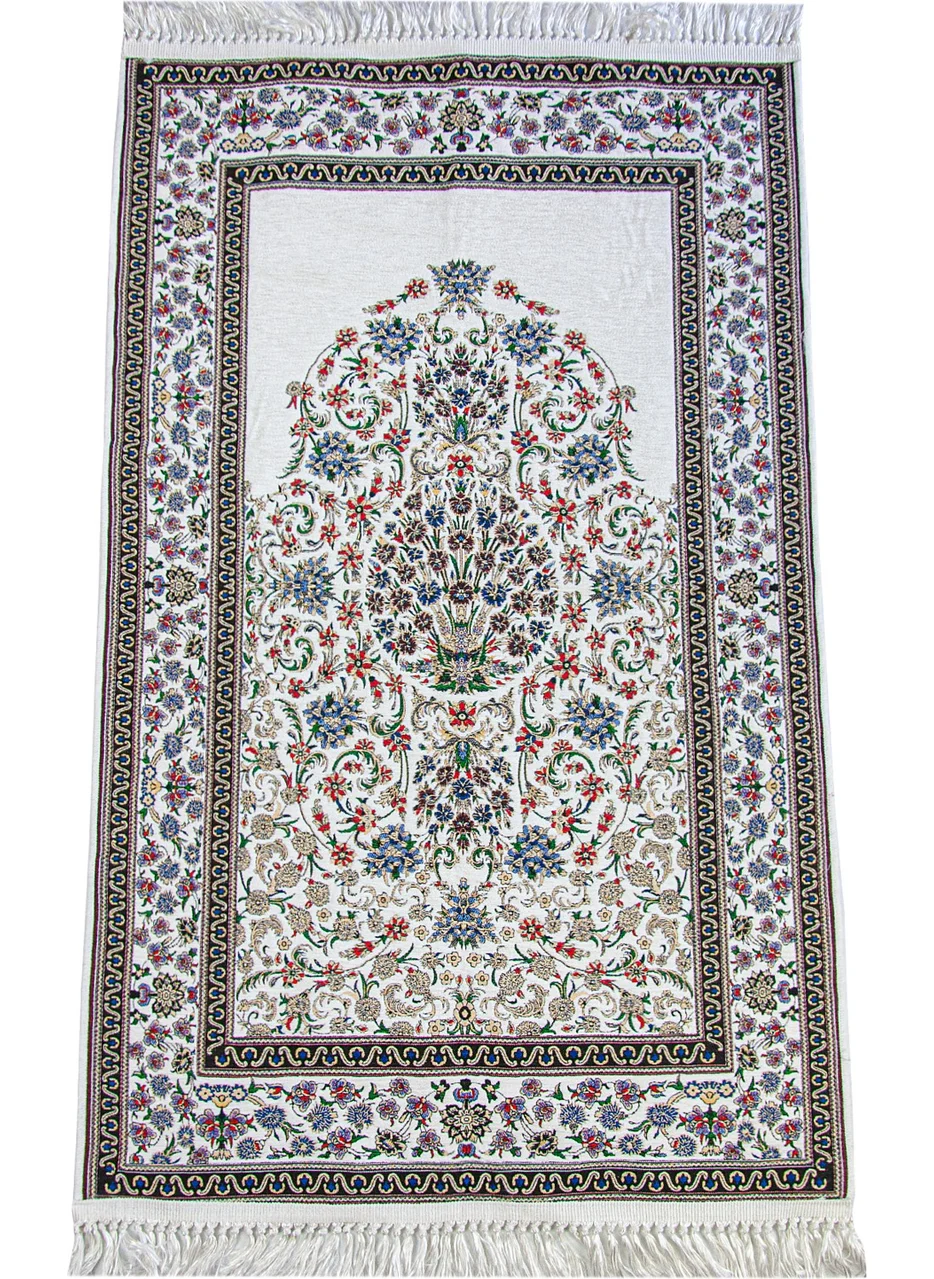 İhvan Online Traditional Floral Patterned Woven Prayer Rug - White