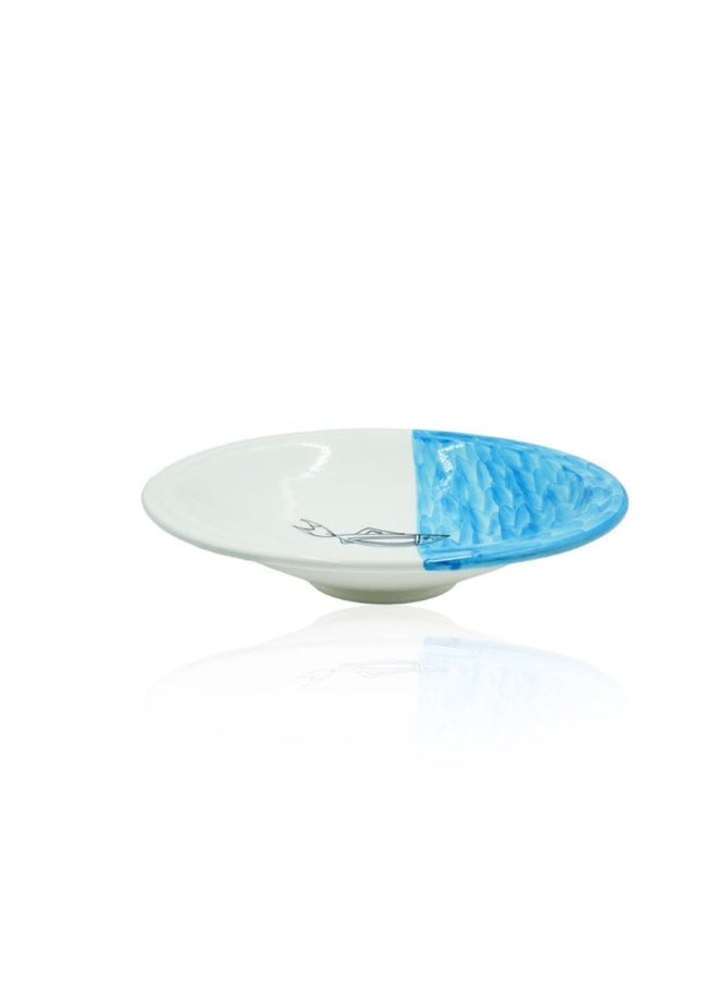 SIDDIQ 42-PB Ceramic Round Plate Cous Sardine Blue, 16 Inches 