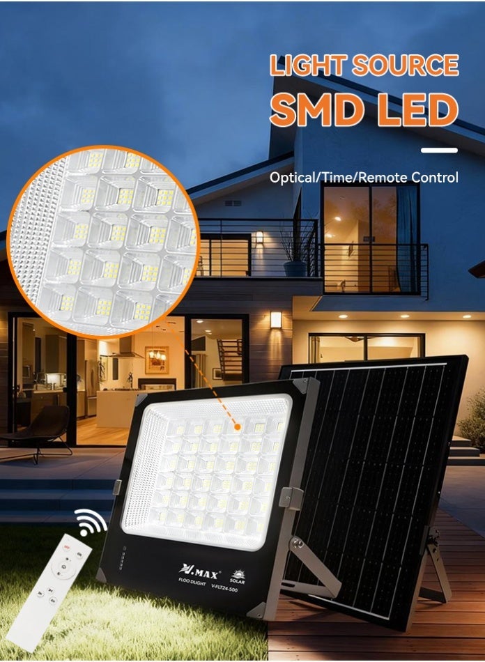 Vmax Solar Flood Light 80m² Coverage | 35W Solar Panel | 35Ah LiFePO4 Battery | Aluminum Body | 10–12H Bright White Lighting | Dusk-to-Dawn, Timer & Remote Control | Ideal for Dubai Villas, Gardens & Parking Areas - Image 1