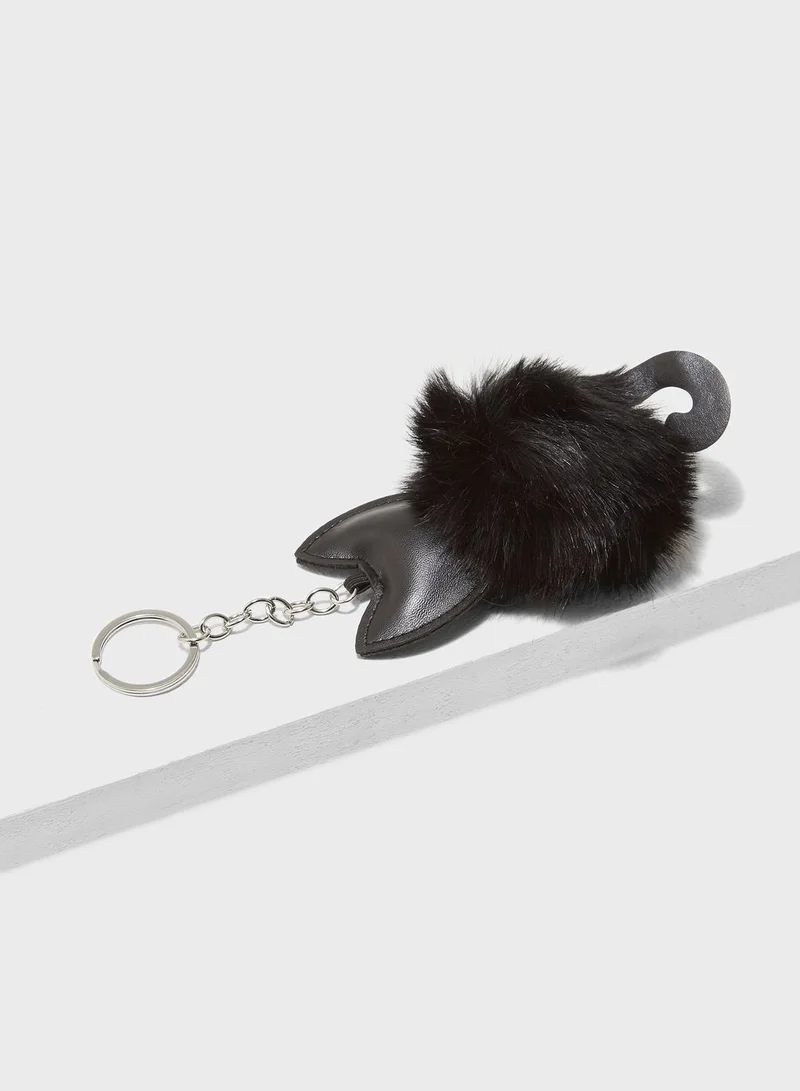 Pink Cactus Cat Shape Pom Pom Keyring