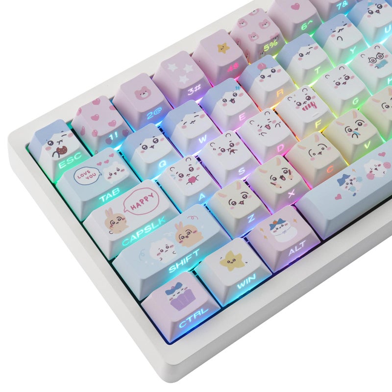 TYRIXKI PBT Keycaps - Side Printed Keycap Set,136 Keys Shine Through Cute Kawaii Cat Keycaps, Cherry Profile Custom Keyboard Keycap for Cherry MX Switches Mechanical Keyboards - Image 1