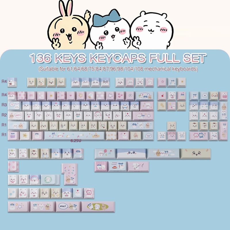 TYRIXKI PBT Keycaps - Side Printed Keycap Set,136 Keys Shine Through Cute Kawaii Cat Keycaps, Cherry Profile Custom Keyboard Keycap for Cherry MX Switches Mechanical Keyboards - Image 4
