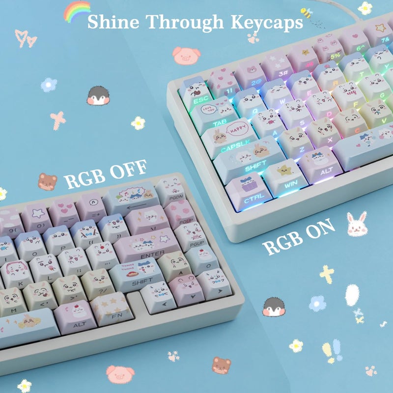 TYRIXKI PBT Keycaps - Side Printed Keycap Set,136 Keys Shine Through Cute Kawaii Cat Keycaps, Cherry Profile Custom Keyboard Keycap for Cherry MX Switches Mechanical Keyboards - Image 3