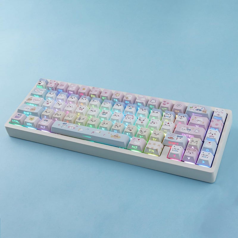 TYRIXKI PBT Keycaps - Side Printed Keycap Set,136 Keys Shine Through Cute Kawaii Cat Keycaps, Cherry Profile Custom Keyboard Keycap for Cherry MX Switches Mechanical Keyboards - Image 2