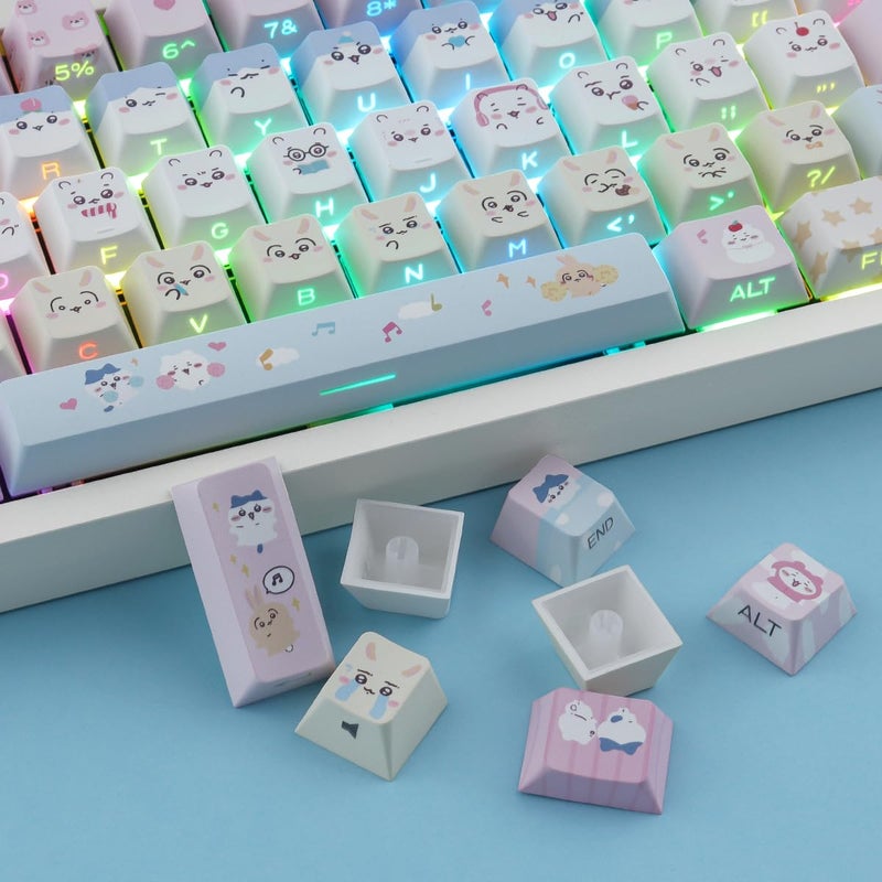 TYRIXKI PBT Keycaps - Side Printed Keycap Set,136 Keys Shine Through Cute Kawaii Cat Keycaps, Cherry Profile Custom Keyboard Keycap for Cherry MX Switches Mechanical Keyboards - Image 5