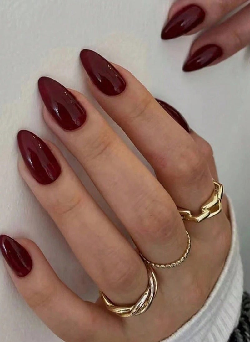 Dark red artificial nails containing 24 nails - Image 1