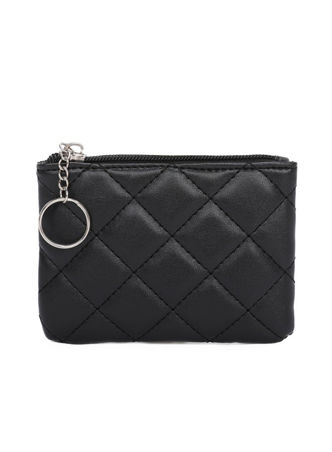 Coin Purse Women's Diamond Embroidered Pu Short Mini Zipper Small Purse Solid Color Coin Card Storage Bag