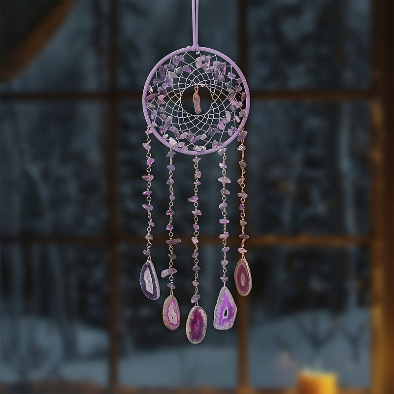 Natural Green Gemstone Garden Dream Catcher Nest Wind Chime Sun Catcher Home Decorative Pendant - Image 4