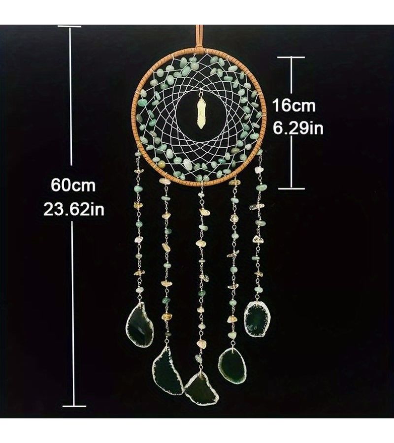 Natural Green Gemstone Garden Dream Catcher Nest Wind Chime Sun Catcher Home Decorative Pendant - Image 3