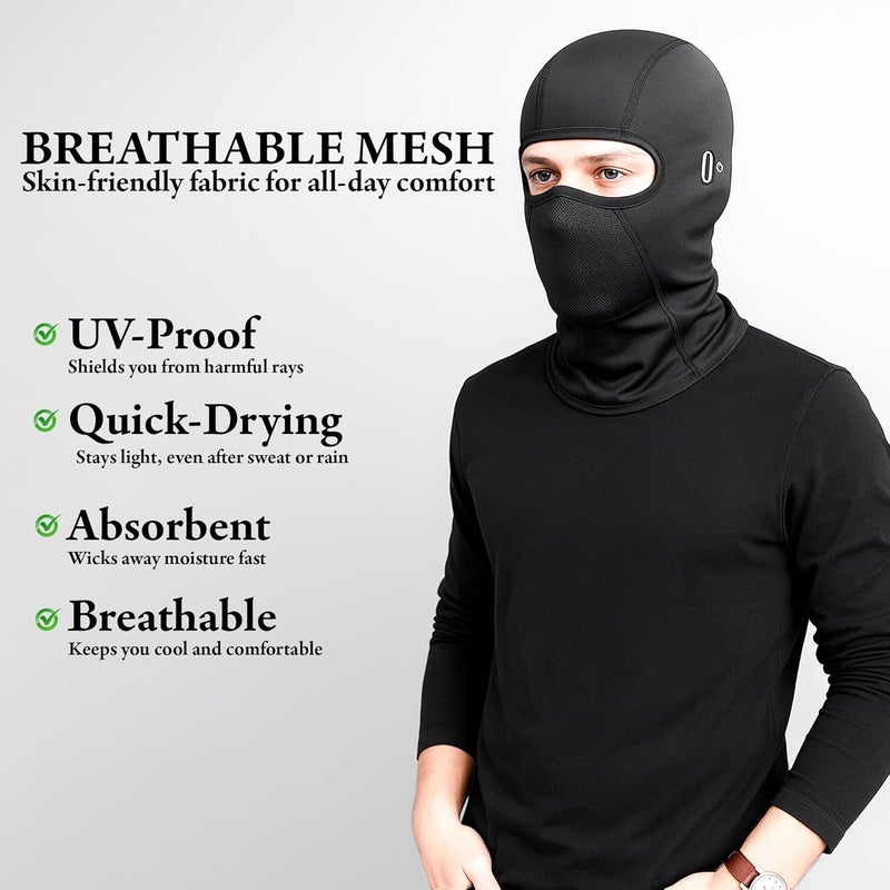 RarePicks Balaclava Face Mask | Cool Max Summer Neck Gaiter, Uv Protection, 4-Way Stretch Full Face Cover, Wind & Dust Resistant for Outdoor Sports Black - Image 4