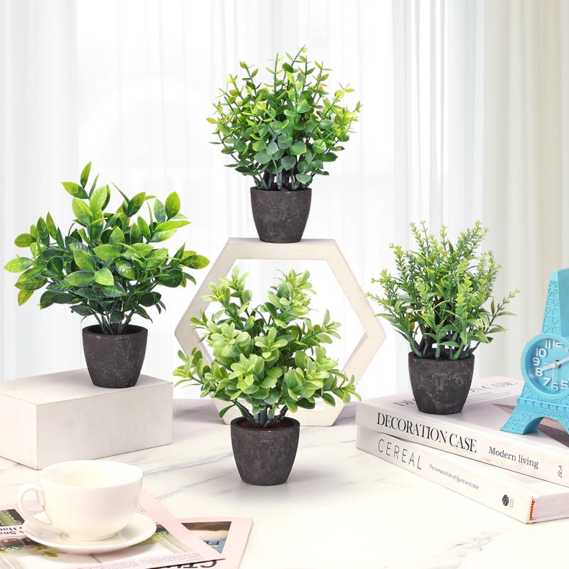 FAVOWREATH 4 Pack Fake Plants Ceramic Mini Artificial Greenery Potted Plants for Home, Office, Room, Farmhouse, Indoor Table, Bathroom Decor - Image 2